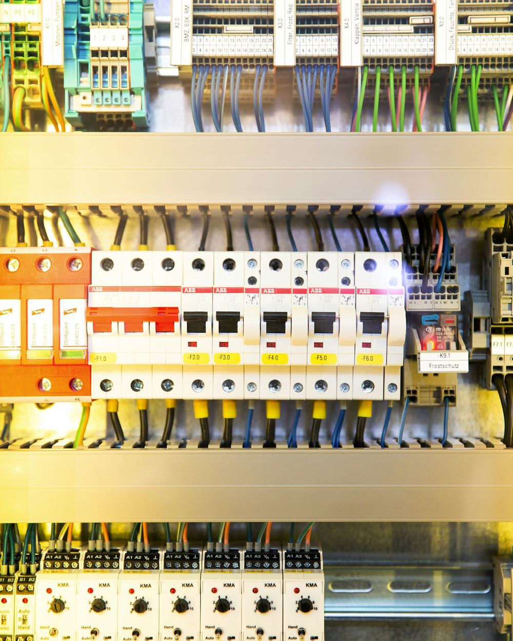 Electrical panel with breakers and wiring